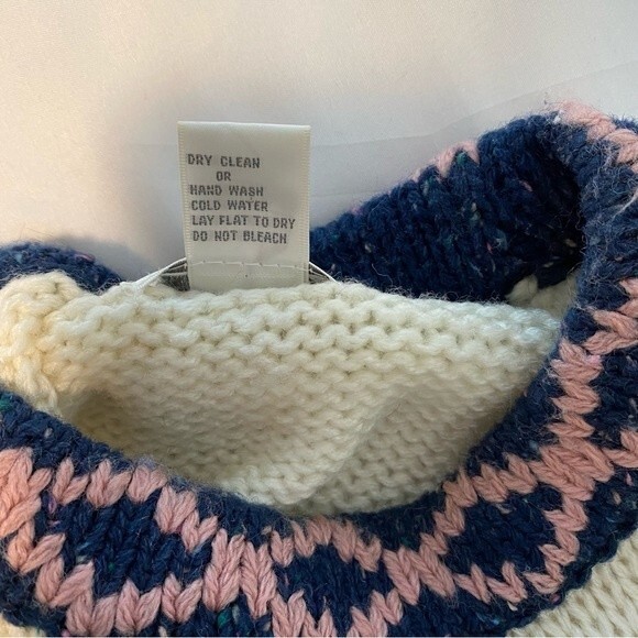 FaBE Vintage Sweater Navy Pink Cream Ski Winter Diamond Snowflake Design Size S - Picture 7 of 9